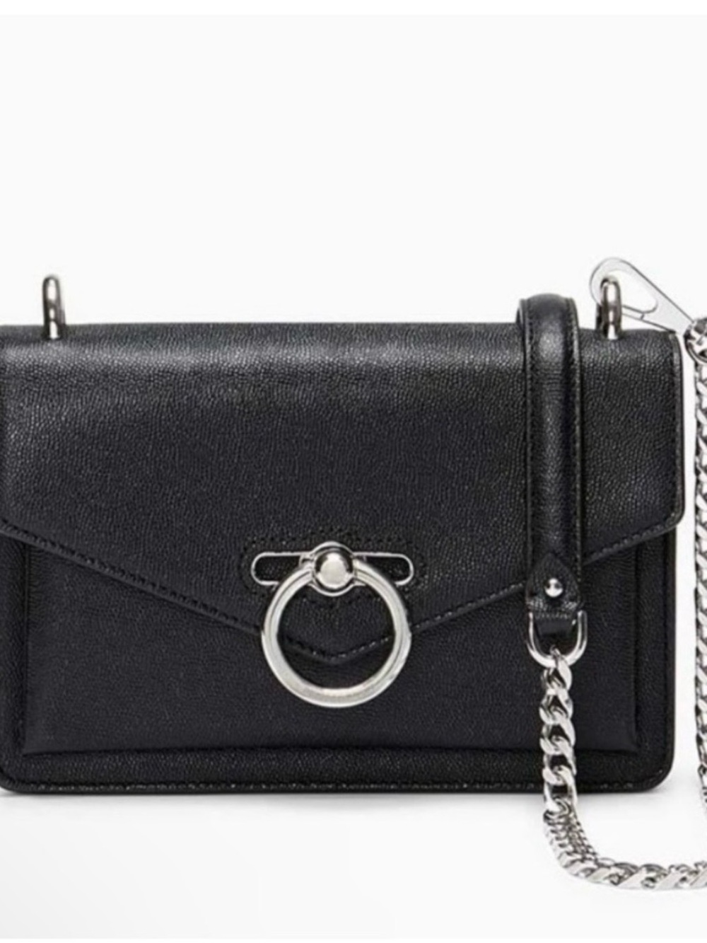 Rebecca Minkoff Black Leather Crossbody with Silver Ring Detail